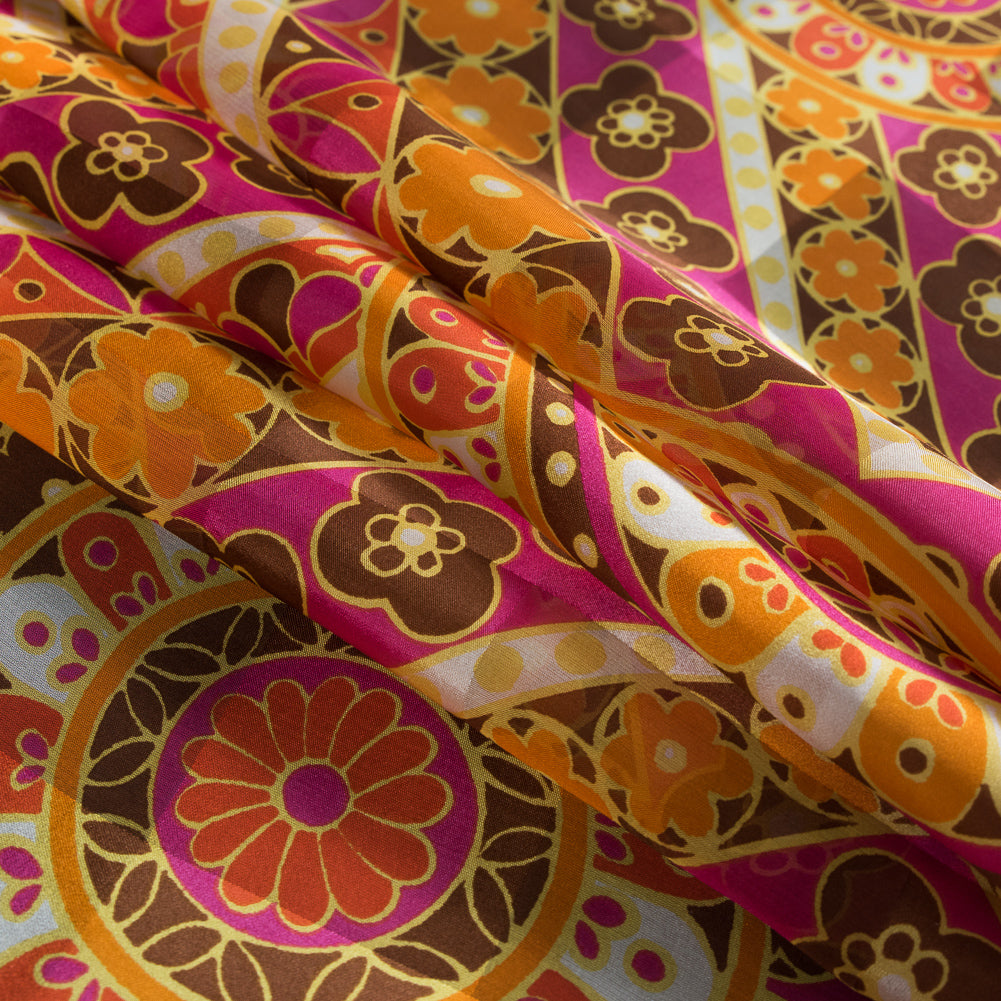Famous NYC Designer Marigold and Magenta Printed Floral Panel - Detail