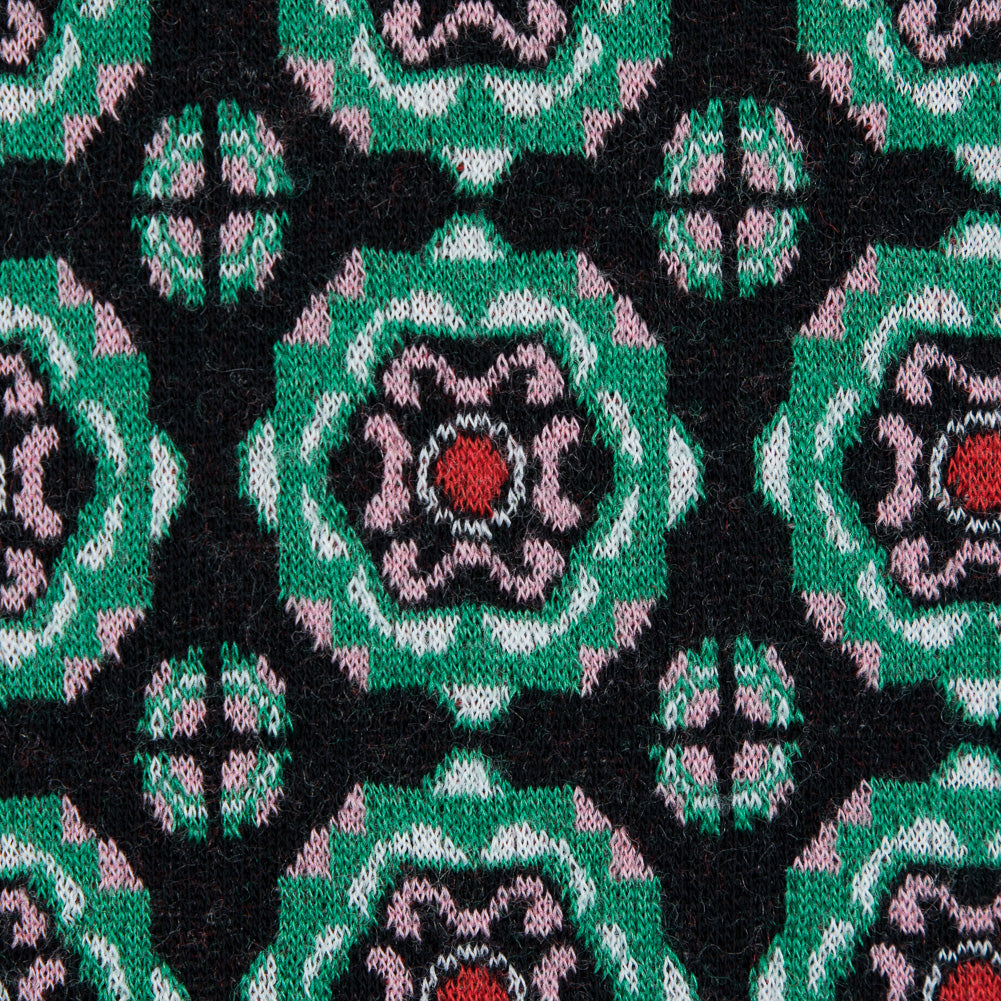 Famous NYC Designer Simply Green Medallion Wool Knit Detail