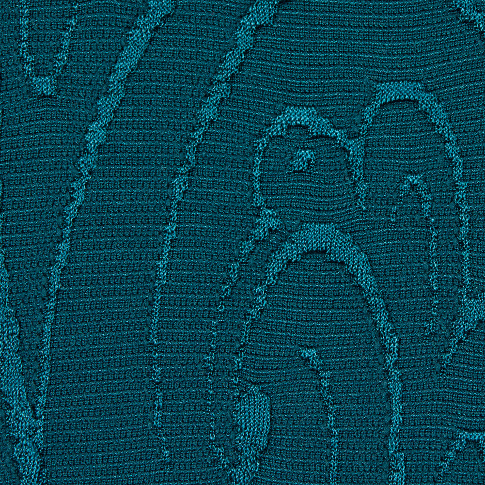 Deep Teal Stretch Polyester Knit with Raised Paisley Pattern Detail