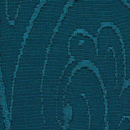 Deep Teal Stretch Polyester Knit with Raised Paisley Pattern Detail