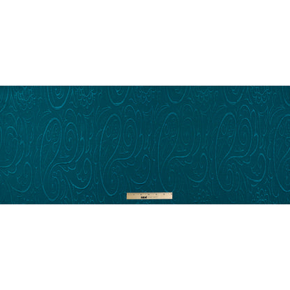 Deep Teal Stretch Polyester Knit with Raised Paisley Pattern Full