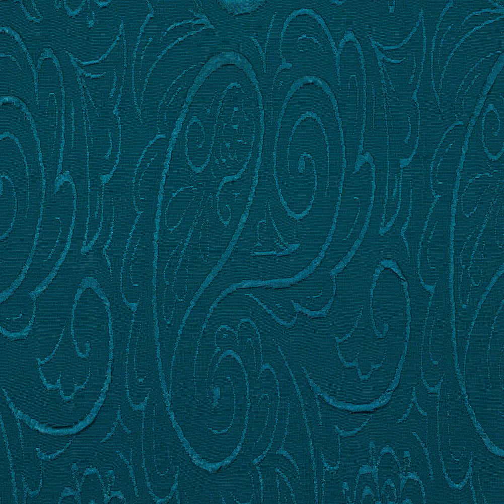 Deep Teal Stretch Polyester Knit with Raised Paisley Pattern