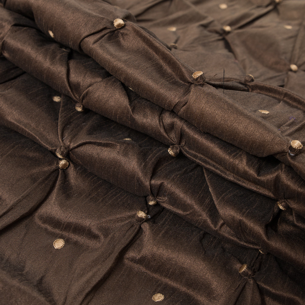 Desert Palm and Gold Pintucked Polyester Shantung Folded