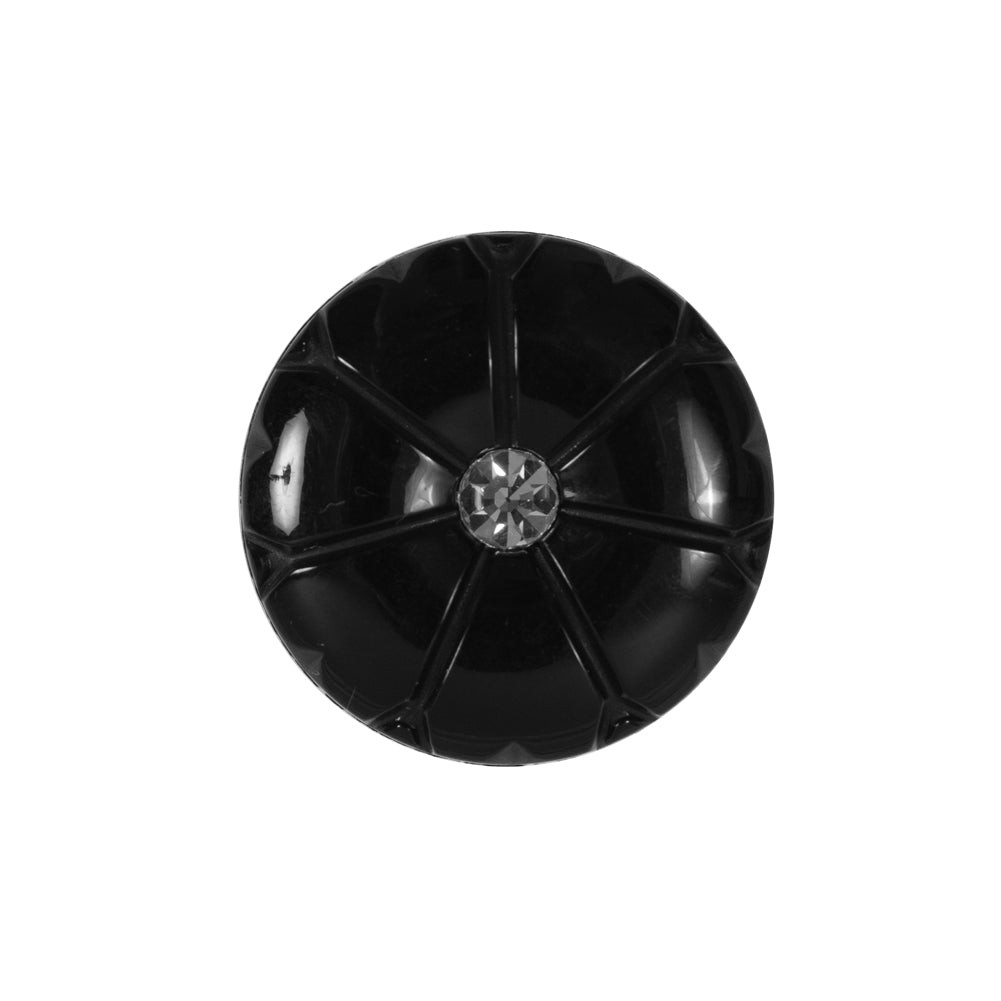 Black Plastic Button with Rhinestone Center - 36L/23mm