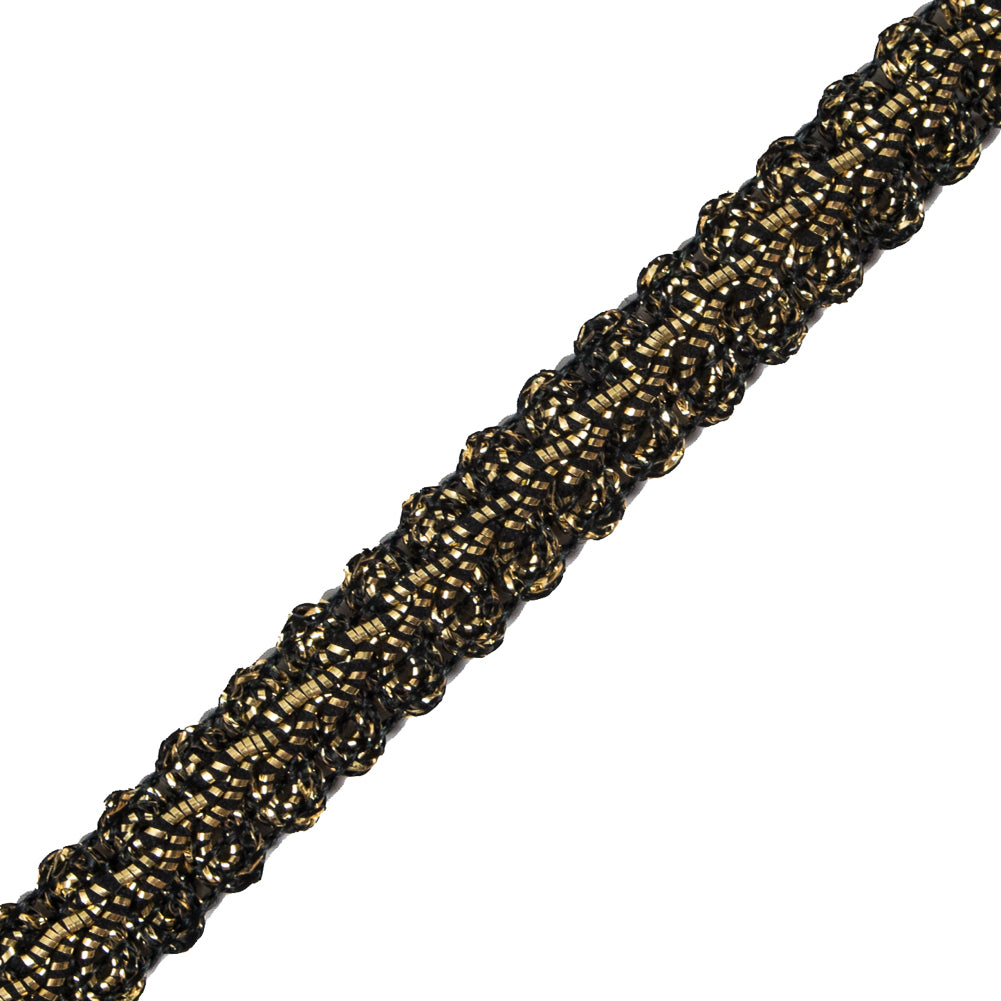 Metallic Gold and Black Braided Cord - 0.5" Detail