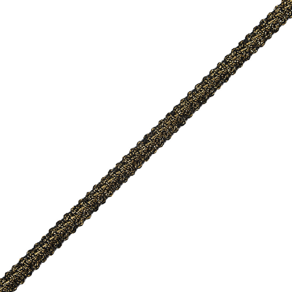 Metallic Gold and Black Braided Cord - 0.5"