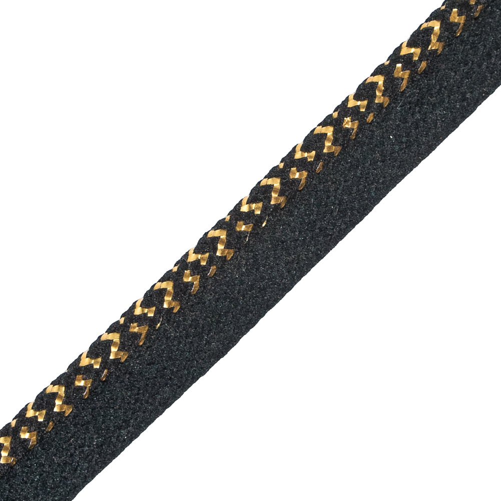 Metallic Gold and Black Braided Cord with Black Lip - 0.5" Detail