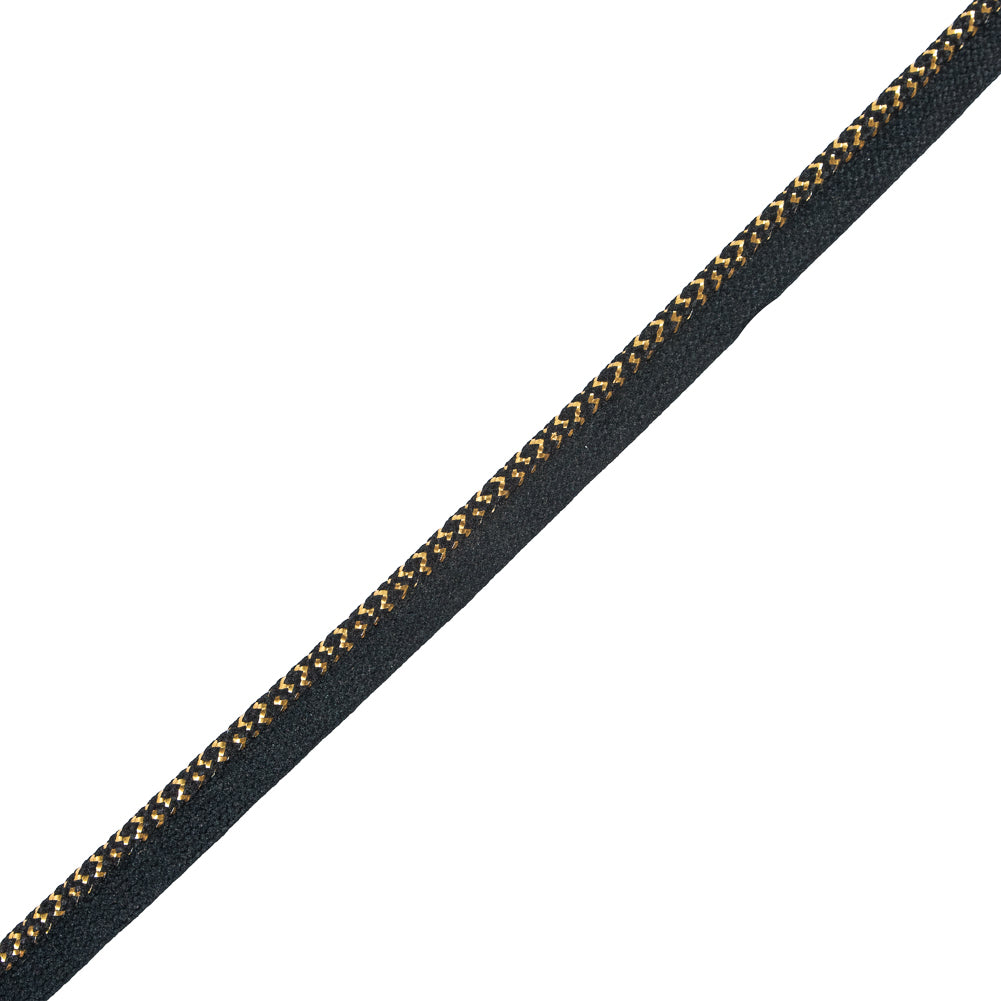 Metallic Gold and Black Braided Cord with Black Lip - 0.5"