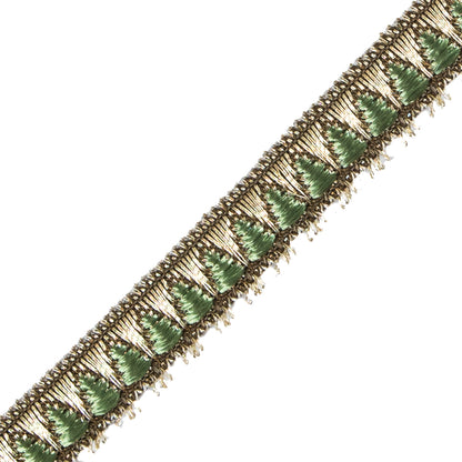 Arcadian Green and Gold Metallic Geometric Trimming - 0.5" Detail