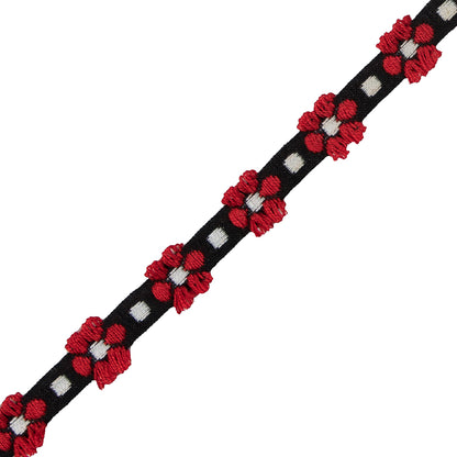 Red and Black Cotton Floral Trim - 0.375" Detail