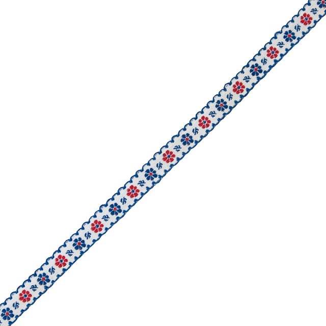 Red, White and Blue Cotton Floral Ribbon - 0.5"