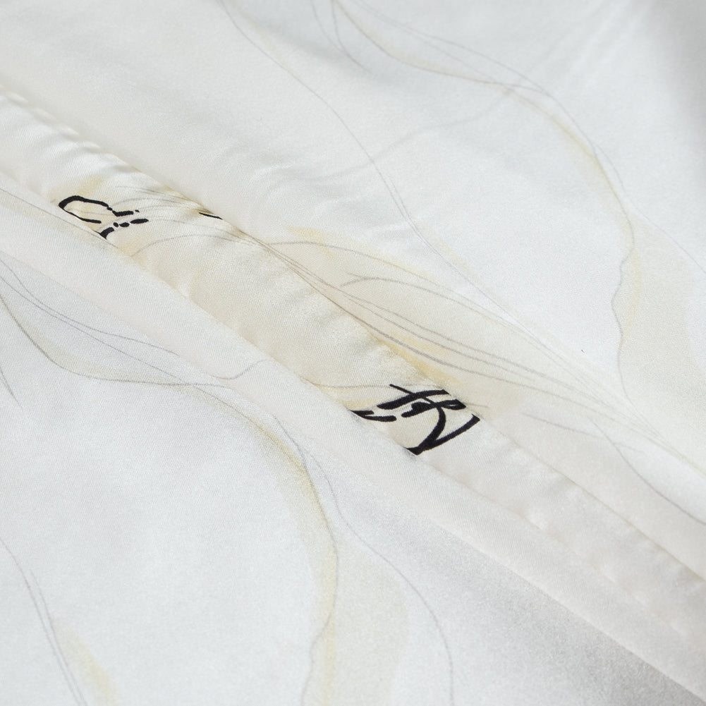Raffia and White Large-Scale Floral Printed Silk Charmeuse Folded