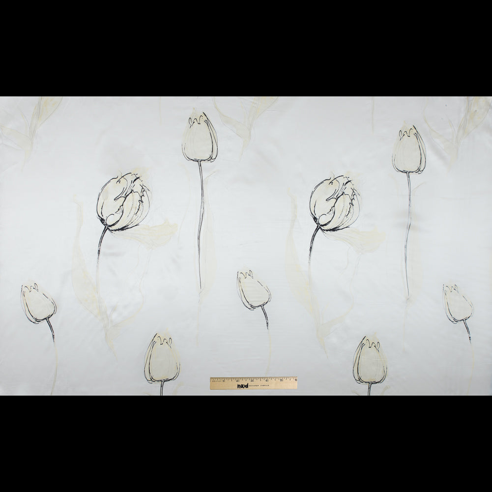 Raffia and White Large-Scale Floral Printed Silk Charmeuse Full