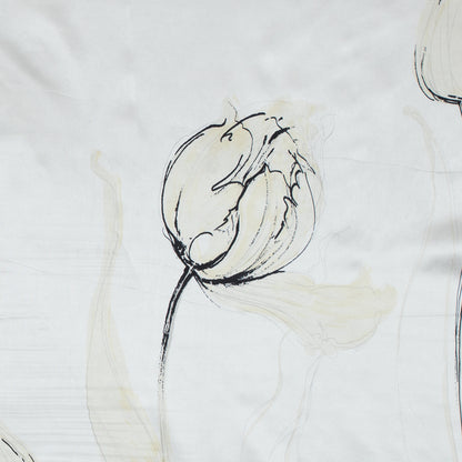 Raffia and White Large-Scale Floral Printed Silk Charmeuse