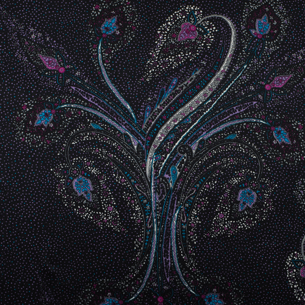 Wineberry and Black Floral Printed Silk Charmeuse