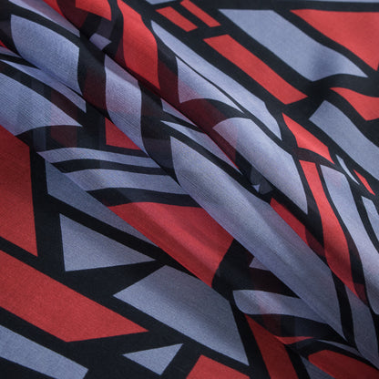 Red and Purple Geometric Printed Silk Chiffon Folded