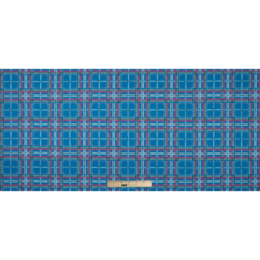 Blue and Pink Plaid Printed Stretch Cotton Sateen - Full