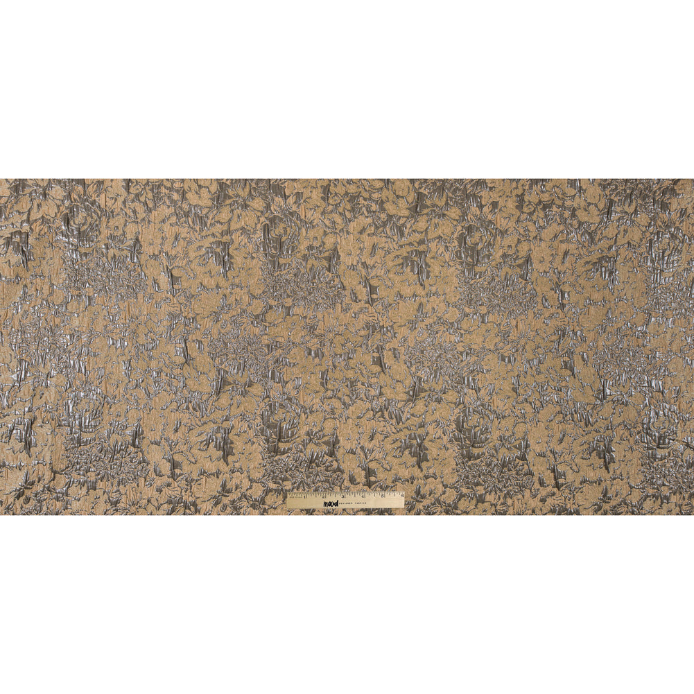 Metallic Gunmetal and Tan Abstract Floral Brocade/Jacquard Folded