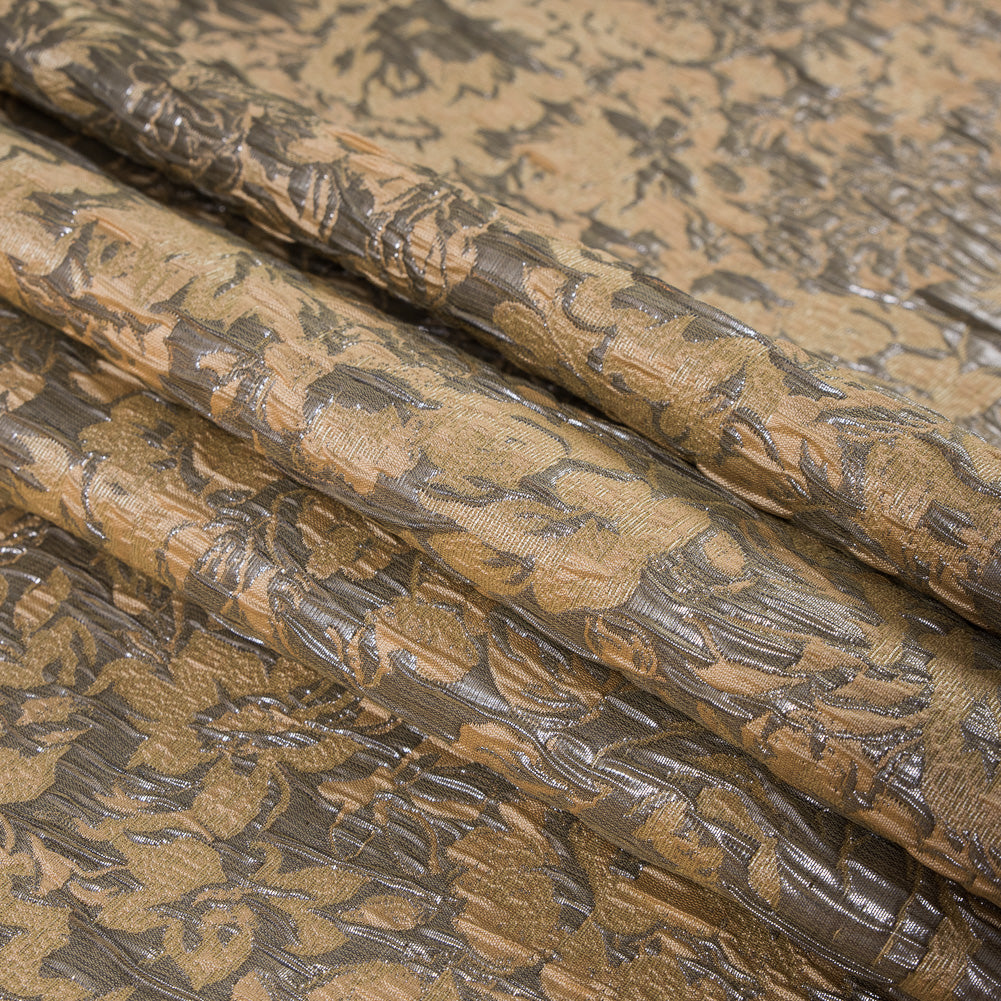 Metallic Gunmetal and Tan Abstract Floral Brocade/Jacquard Detail