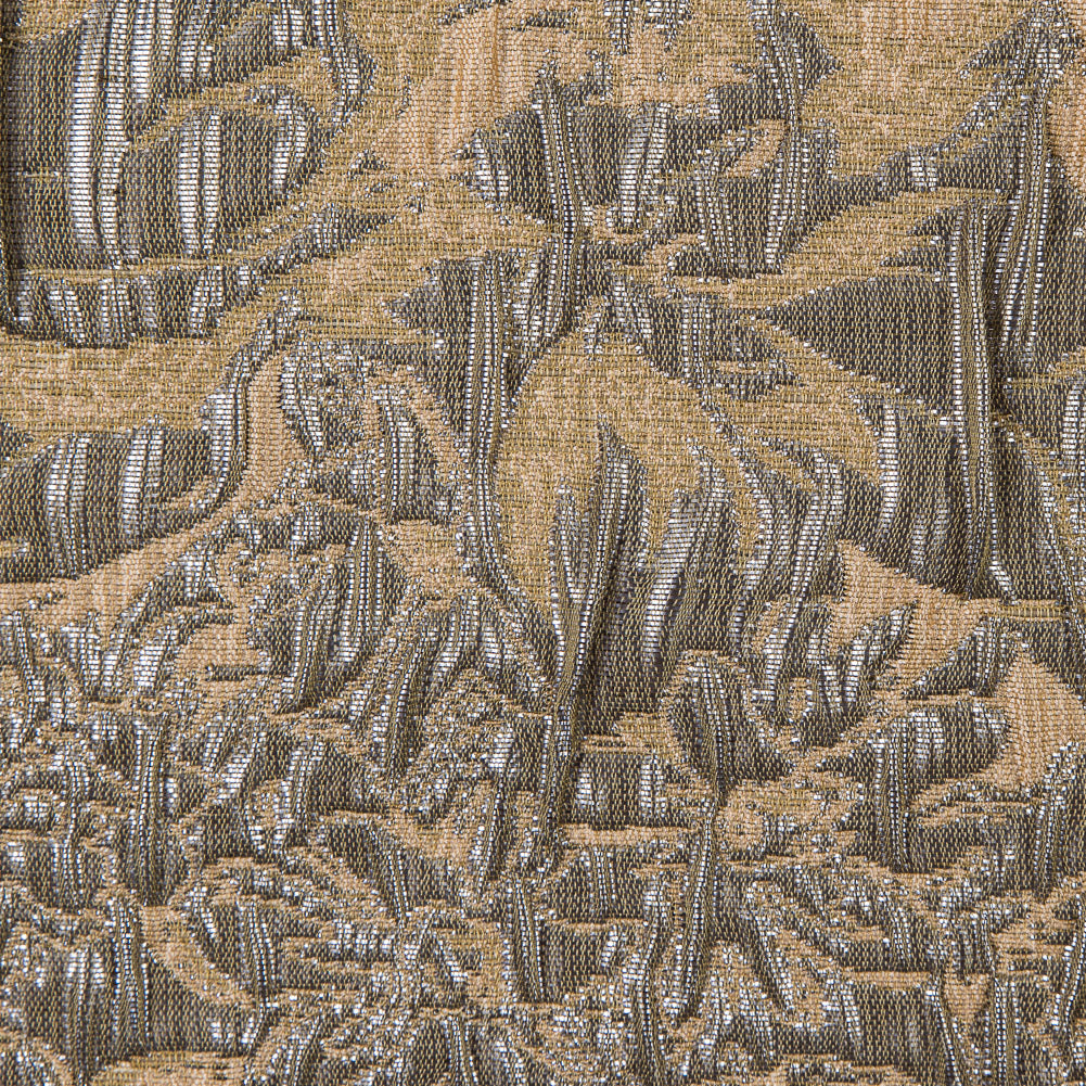 Metallic Gunmetal and Tan Abstract Floral Brocade/Jacquard Full