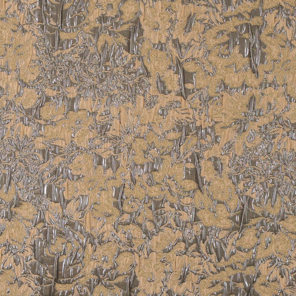 Metallic Gunmetal and Tan Abstract Floral Brocade/Jacquard