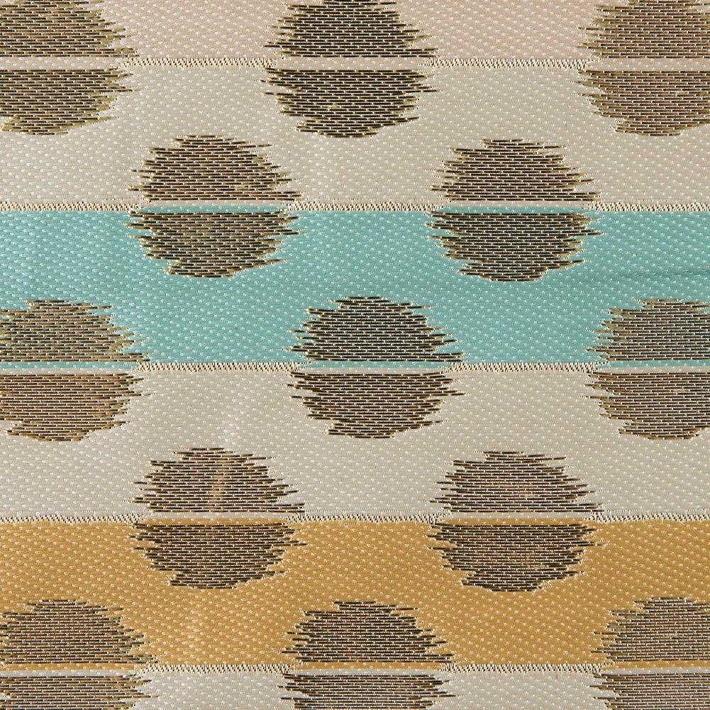 Aqua Sky, Ochre and Metallic Gold Polka Dotted and Striped Brocade Detail