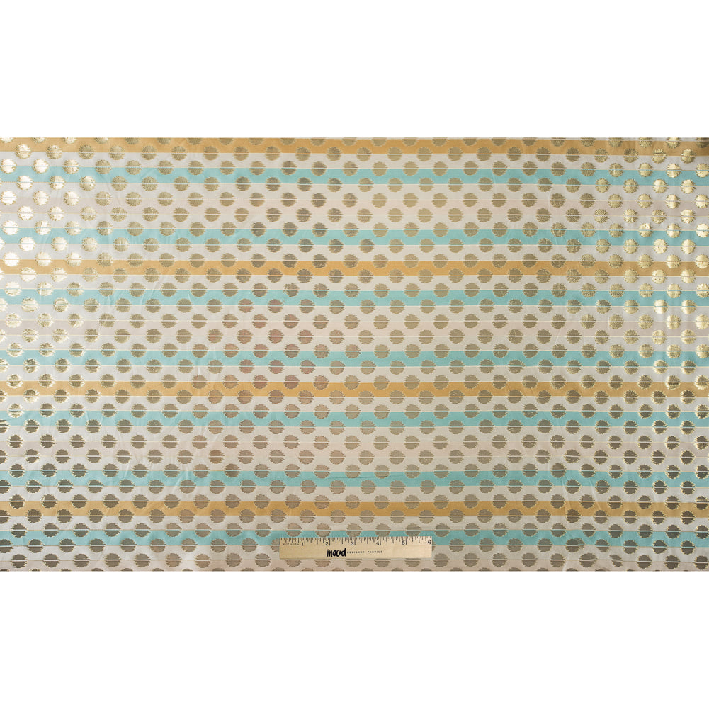 Aqua Sky, Ochre and Metallic Gold Polka Dotted and Striped Brocade Full