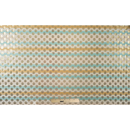 Aqua Sky, Ochre and Metallic Gold Polka Dotted and Striped Brocade Full