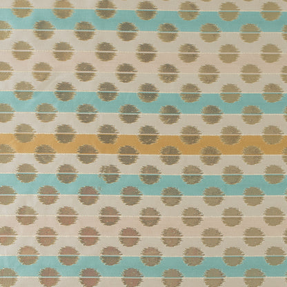 Aqua Sky, Ochre and Metallic Gold Polka Dotted and Striped Brocade