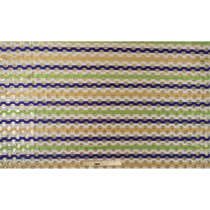 Deep Blue, Jasmine Green and Metallic Gold Polka Dotted and Striped Brocade Full