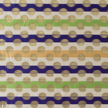 Deep Blue, Jasmine Green and Metallic Gold Polka Dotted and Striped Brocade
