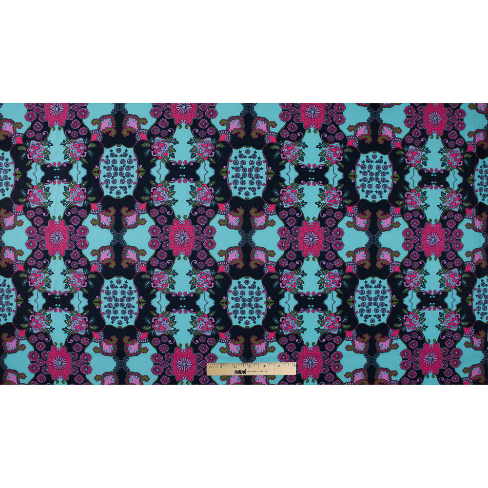 Pink and Green Floral Polyester Jersey Folded