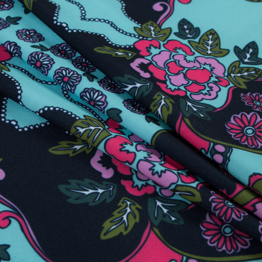 Pink and Green Floral Polyester Jersey Detail