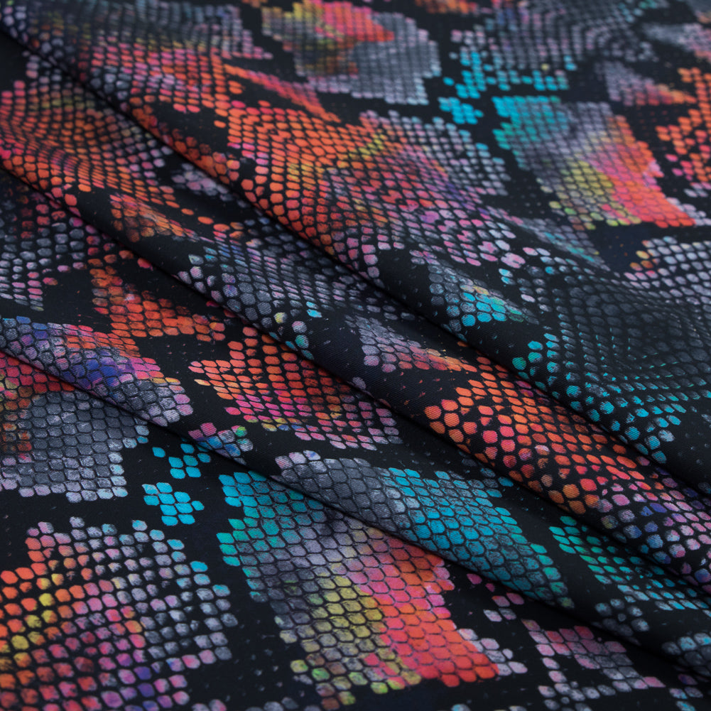 Compression Swimwear Tricot, UV Protective with Aloe Vera Microcapsules - Orange and Blue Python - Caye Collection Folded