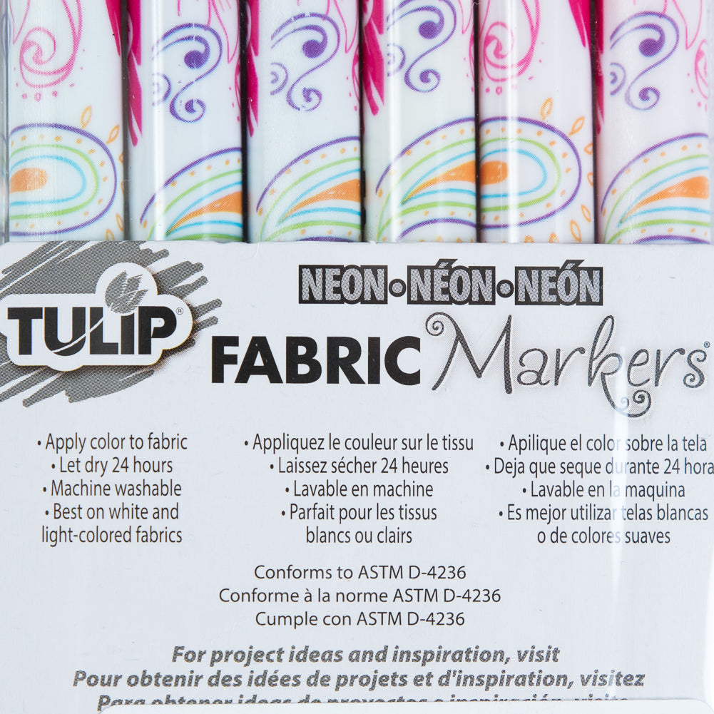 Tulip Fine Tip Neon Color Fabric Markers - 6-Pack Detail