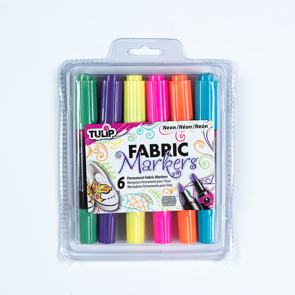 Tulip Dual Tip Neon Color Fabric Markers - 6-Pack