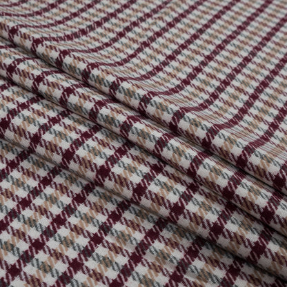 Windsor Wine, Beige and Green Plaid Wool Twill Folded