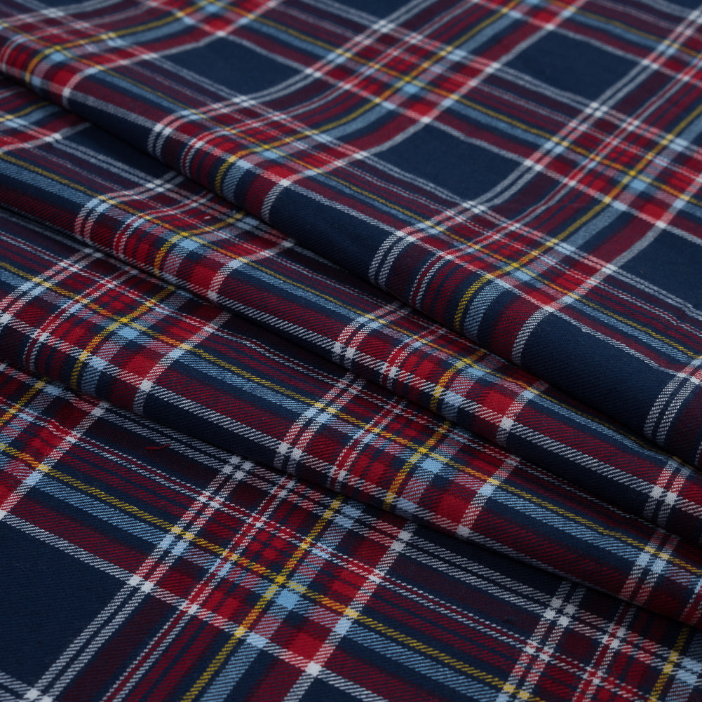 Blue, Red and Yellow Plaid Cotton Flannel Folded