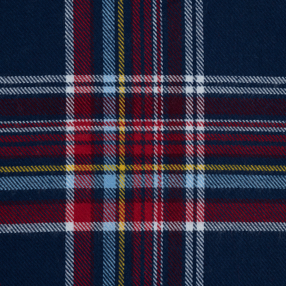 Blue, Red and Yellow Plaid Cotton Flannel Detail