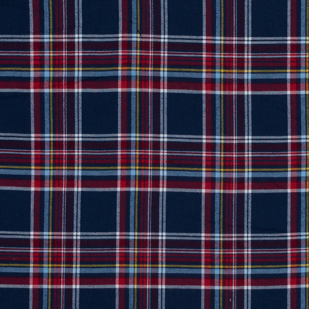 Blue, Red and Yellow Plaid Cotton Flannel