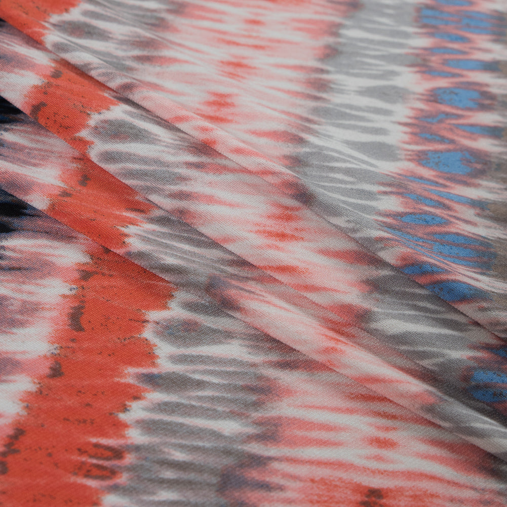 Peach and Navy Tie Dye Printed Polyester Jersey Folded