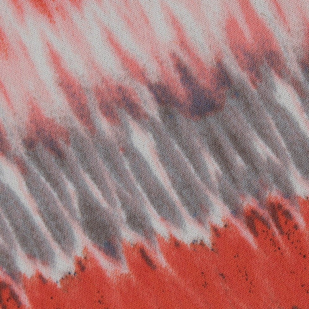 Peach and Navy Tie Dye Printed Polyester Jersey Detail
