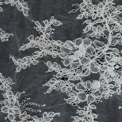 Corded Lace Panel With Finished Edges - Ivory Floral Fancy Border - 3 yards Detail