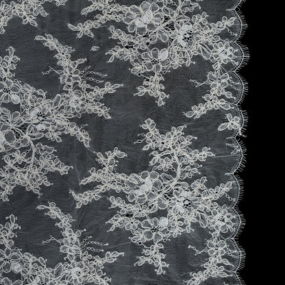 Corded Lace Panel With Finished Edges - Ivory Floral Fancy Border - 3 yards