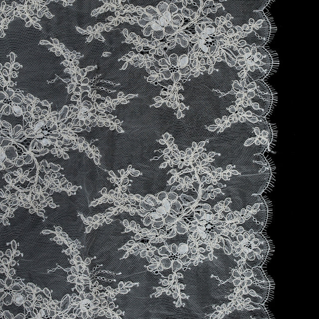 Corded Lace Panel With Finished Edges - Ivory Floral Fancy Border - 3 yards