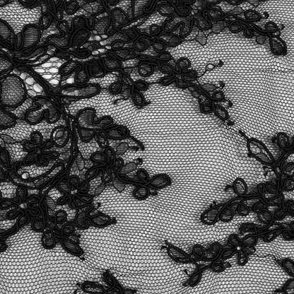 Corded Lace Panel With Finished Edges - Black Floral Fancy Border - 3 yards Detail