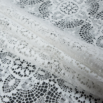Cluny Lace with Scalloped Eyelash Edges - White Flower Medallions Detail