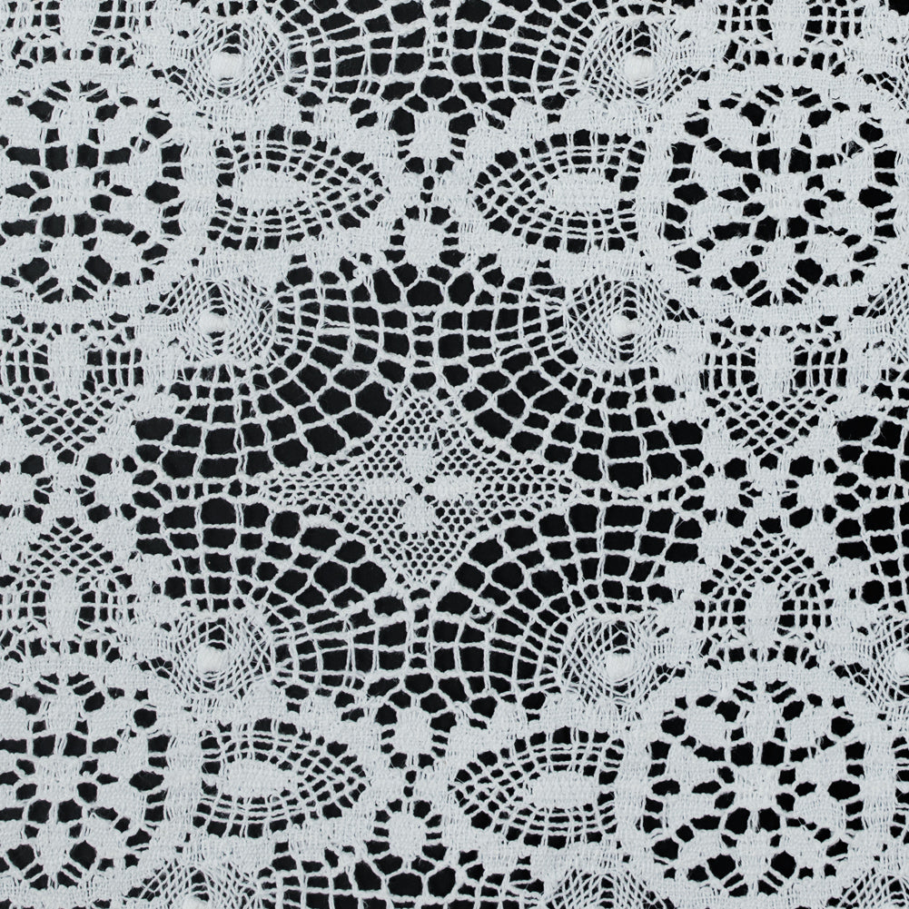 Cluny Lace with Scalloped Eyelash Edges - White Flower Medallions Full