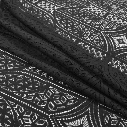 Lace with Finished Eyelash Edges - Black Geometric Folded