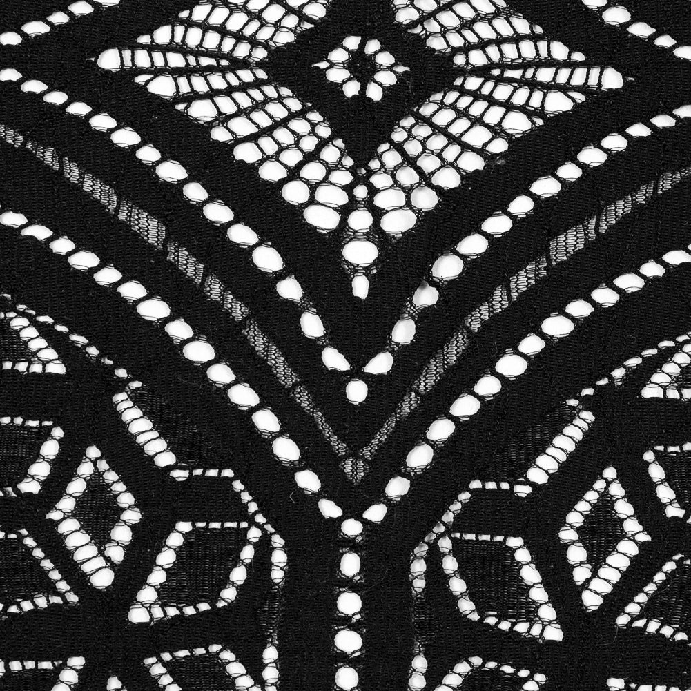 Lace with Finished Eyelash Edges - Black Geometric Detail